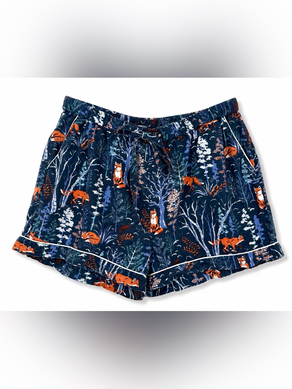 Printfresh Fox & Folklore Small Flannel Pajama Shorts Navy Blue Loungewear Cozy